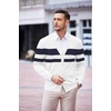 image:imageCOOFANDY Mens V Neck Cardigan Sweater Casual Lightweight Button Down Knitted Cardigan SweaterWhite Stripe