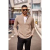 image:imageCOOFANDY Mens Zip Up Cardigan Sweater Slim Fit Casual Full Zip Sweaters Knit Stand Collar Cardigans with 2 Front PocketsDark Khaki