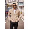 image:imageCOOFANDY Mens Zip Up Cardigan Sweater Slim Fit Casual Full Zip Sweaters Knit Stand Collar Cardigans with 2 Front PocketsKhaki
