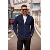 image:imageCOOFANDY Mens Zip Up Cardigan Sweater Slim Fit Casual Full Zip Sweaters Knit Stand Collar Cardigans with 2 Front PocketsNavy Blue