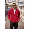 image:imageCOOFANDY Mens Zip Up Cardigan Sweater Slim Fit Casual Full Zip Sweaters Knit Stand Collar Cardigans with 2 Front PocketsRed