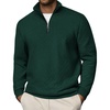 image:imageCOOFANDY Men Quarter Zip Pullover Long Sleeve Quilted Sweatshirt Waffle Casual Collared Sweatshirts Mock Neck Winter PoloLake Green