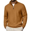 image:imageCOOFANDY Men Quarter Zip Pullover Long Sleeve Quilted Sweatshirt Waffle Casual Collared Sweatshirts Mock Neck Winter PoloLight Brown
