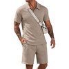 image:imageCOOFANDY Men Short Sets 2 Piece Outfits Casual Quarter Zip Polo Shorts Sets Textured Summer Outfits Fashion Tracksuit GolfMoon Gray
