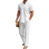 image:imageCOOFANDY Mens 2 Pieces Cotton Linen Set Casual Short Sleeve Henley Shirts Beach Yoga Pants Summer OutfitsAll White