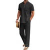 image:imageCOOFANDY Mens 2 Pieces Cotton Linen Set Casual Short Sleeve Henley Shirts Beach Yoga Pants Summer OutfitsBlack