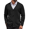 image:imageCOOFANDY Mens Cardigan Sweater Cable Knit V Neck Button up Sweaters Ribbed Cardigan Sweater with PocketsBlack