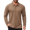 image:imageCOOFANDY Mens Long Sleeve Polo Shirts Business Casual Collared Shirts Work Office Top Lightweight Button Golf ShirtLight Brown