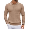 image:imageCOOFANDY Mens Polo Sweater Casual Long Sleeve Knit Polos Button Down Collared Golf Pullover SweatersKhaki