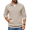 image:imageCOOFANDY Mens Quarter Zip Pullover Fleece Lined Sweatshirts Long Sleeve Mock Neck Sweater with PocketKhaki