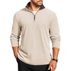 image:imageCOOFANDY Mens Quarter Zip Pullover Lightweight Sweater Casual Long Sleeve Corduroy Half Zip SweatshirtBeige