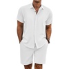 image:imageCOOFANDY Mens Summer Beach Outfits 2 Piece Short Sleeve Shirts and Shorts Vacation Texture Linen Sets for MenA White