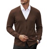 image:imageCOOFANDY Mens V Neck Cardigan Sweater Casual Lightweight Button Down Knitted Cardigan SweaterBrown