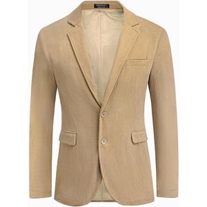 image:imageCOOFADNY Mens Casual Corduroy Blazer Classic Fit Two Button Sport Coat Fashion Notch Lapel Blazer JacketKhaki