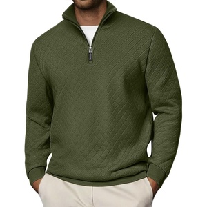 image:imageCOOFANDY Men Quarter Zip Pullover Long Sleeve Quilted Sweatshirt Waffle Casual Collared Sweatshirts Mock Neck Winter PoloArmy Green