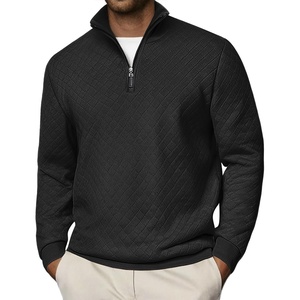image:imageCOOFANDY Men Quarter Zip Pullover Long Sleeve Quilted Sweatshirt Waffle Casual Collared Sweatshirts Mock Neck Winter PoloBlack