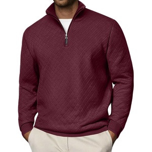 image:imageCOOFANDY Men Quarter Zip Pullover Long Sleeve Quilted Sweatshirt Waffle Casual Collared Sweatshirts Mock Neck Winter PoloDark Red