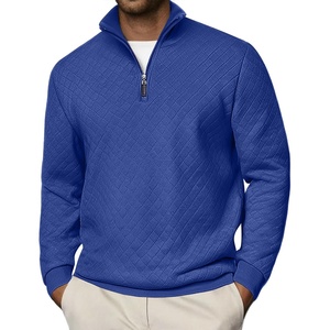image:imageCOOFANDY Men Quarter Zip Pullover Long Sleeve Quilted Sweatshirt Waffle Casual Collared Sweatshirts Mock Neck Winter PoloDeep Blue