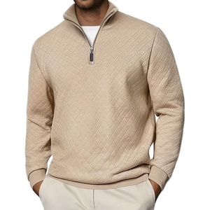 image:imageCOOFANDY Men Quarter Zip Pullover Long Sleeve Quilted Sweatshirt Waffle Casual Collared Sweatshirts Mock Neck Winter PoloKhaki