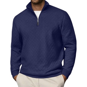 image:imageCOOFANDY Men Quarter Zip Pullover Long Sleeve Quilted Sweatshirt Waffle Casual Collared Sweatshirts Mock Neck Winter PoloNavy Blue