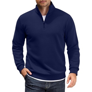 image:imageCOOFANDY Men Quarter Zip Up Pullover Lightweight Mock Neck Sweatshirt Casual Active Long Sleeve Polo ShirtNavy