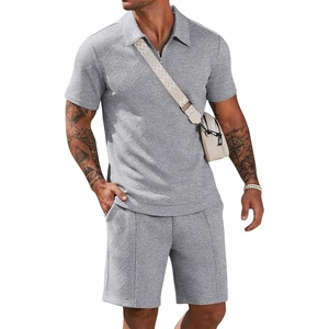 image:imageCOOFANDY Men Short Sets 2 Piece Outfits Casual Quarter Zip Polo Shorts Sets Textured Summer Outfits Fashion Tracksuit GolfLight Ash Gray