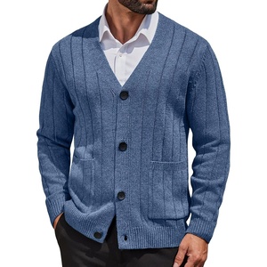 image:imageCOOFANDY Mens Cardigan Sweater Cable Knit V Neck Button up Sweaters Ribbed Cardigan Sweater with PocketsBlue