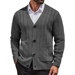 image:imageCOOFANDY Mens Cardigan Sweater Cable Knit V Neck Button up Sweaters Ribbed Cardigan Sweater with PocketsDark Grey