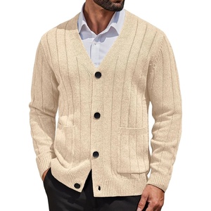 image:imageCOOFANDY Mens Cardigan Sweater Cable Knit V Neck Button up Sweaters Ribbed Cardigan Sweater with PocketsLight Khaki