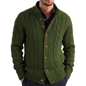 image:imageCOOFANDY Mens Cardigan Sweater Slim Fit Stand Collar Cardigan Casual Cable Knitted Button Down Sweater with PocketsArmy Green
