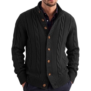 image:imageCOOFANDY Mens Cardigan Sweater Slim Fit Stand Collar Cardigan Casual Cable Knitted Button Down Sweater with PocketsBlack