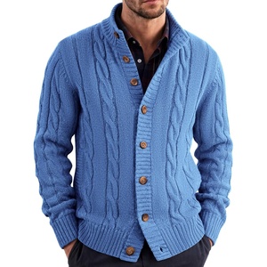 image:imageCOOFANDY Mens Cardigan Sweater Slim Fit Stand Collar Cardigan Casual Cable Knitted Button Down Sweater with PocketsBlue