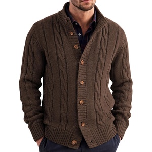 image:imageCOOFANDY Mens Cardigan Sweater Slim Fit Stand Collar Cardigan Casual Cable Knitted Button Down Sweater with PocketsCoffee Brown