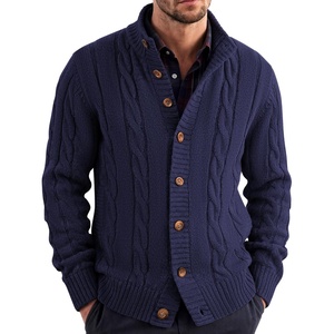 image:imageCOOFANDY Mens Cardigan Sweater Slim Fit Stand Collar Cardigan Casual Cable Knitted Button Down Sweater with PocketsNavy Blue