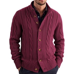 image:imageCOOFANDY Mens Cardigan Sweater Slim Fit Stand Collar Cardigan Casual Cable Knitted Button Down Sweater with PocketsWine Red