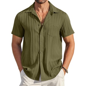 image:imageCOOFANDY Mens Casual Button Down Shirts Short Sleeve Textured Summer Beach Shirt with PocketArmy Green