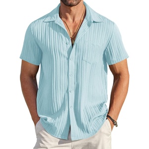 image:imageCOOFANDY Mens Casual Button Down Shirts Short Sleeve Textured Summer Beach Shirt with PocketBaby Blue