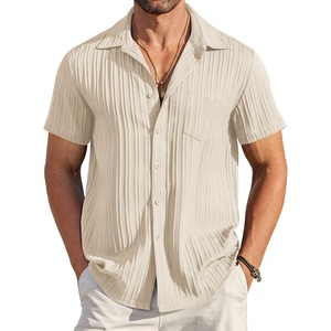 image:imageCOOFANDY Mens Casual Button Down Shirts Short Sleeve Textured Summer Beach Shirt with PocketBeige
