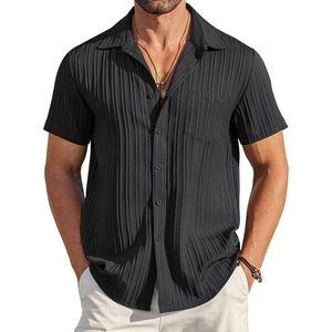 image:imageCOOFANDY Mens Casual Button Down Shirts Short Sleeve Textured Summer Beach Shirt with PocketBlack