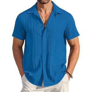 image:imageCOOFANDY Mens Casual Button Down Shirts Short Sleeve Textured Summer Beach Shirt with PocketBlue
