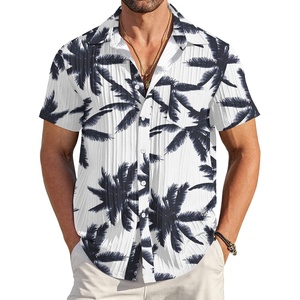 image:imageCOOFANDY Mens Casual Button Down Shirts Short Sleeve Textured Summer Beach Shirt with PocketCoconut Treenavy
