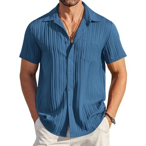 image:imageCOOFANDY Mens Casual Button Down Shirts Short Sleeve Textured Summer Beach Shirt with PocketDark Blue