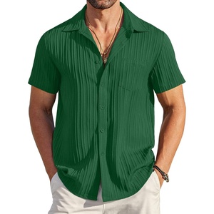 image:imageCOOFANDY Mens Casual Button Down Shirts Short Sleeve Textured Summer Beach Shirt with PocketDark Green