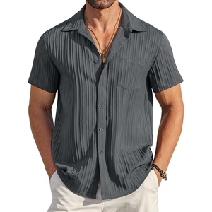 image:imageCOOFANDY Mens Casual Button Down Shirts Short Sleeve Textured Summer Beach Shirt with PocketDark Grey