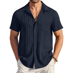 image:imageCOOFANDY Mens Casual Button Down Shirts Short Sleeve Textured Summer Beach Shirt with PocketIndigo