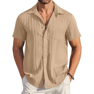 image:imageCOOFANDY Mens Casual Button Down Shirts Short Sleeve Textured Summer Beach Shirt with PocketKhaki