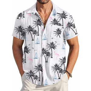 image:imageCOOFANDY Mens Casual Button Down Shirts Short Sleeve Textured Summer Beach Shirt with PocketLight Blueisland