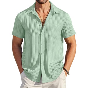 image:imageCOOFANDY Mens Casual Button Down Shirts Short Sleeve Textured Summer Beach Shirt with PocketLight Green