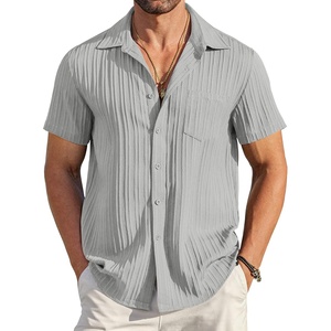 image:imageCOOFANDY Mens Casual Button Down Shirts Short Sleeve Textured Summer Beach Shirt with PocketLight Grey