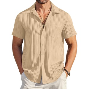 image:imageCOOFANDY Mens Casual Button Down Shirts Short Sleeve Textured Summer Beach Shirt with PocketLight Khaki